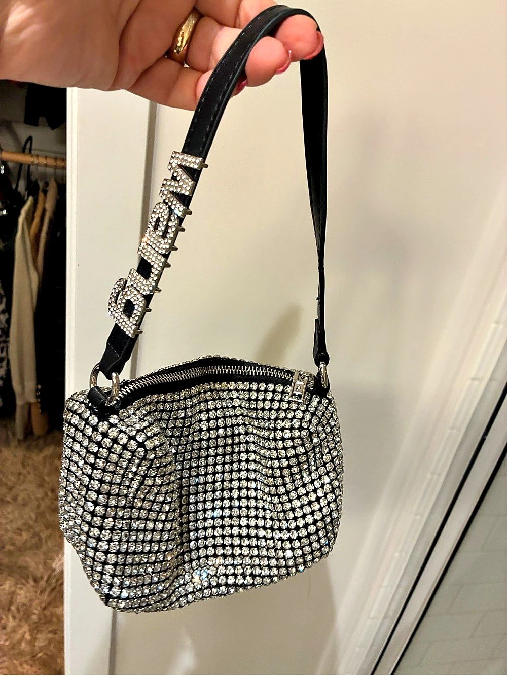 Vera Wang bag Supreme Rhinestone Crossbody Bag in Black & Silver Like New